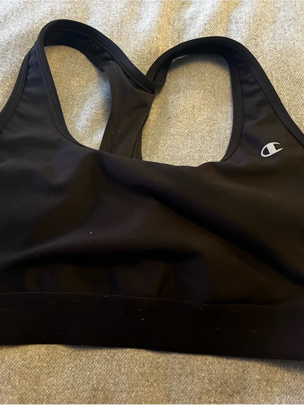 Champion Black Racerback Sports Bra with Silver Logo